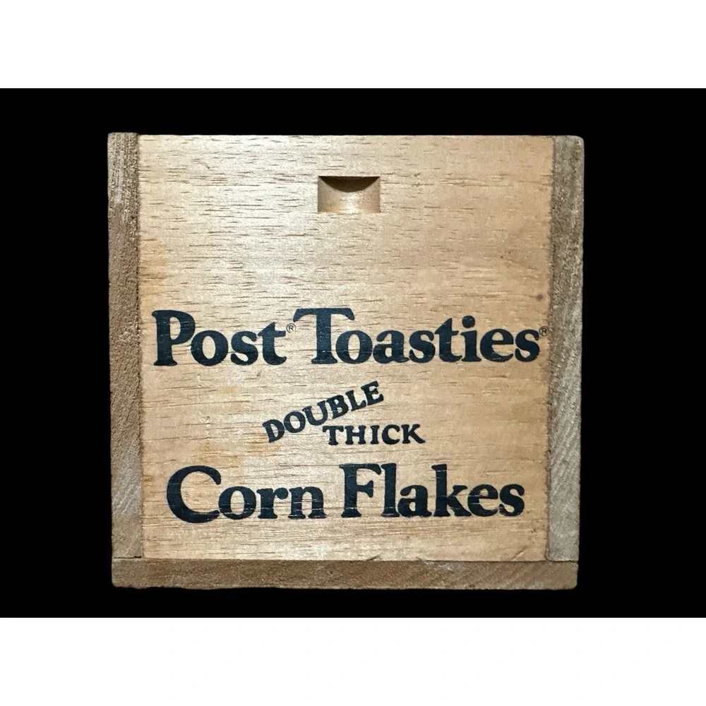 VTG Bristol Craft Post Toasties Corn Flakes Cereal Decor Divided Wood Box 1970's